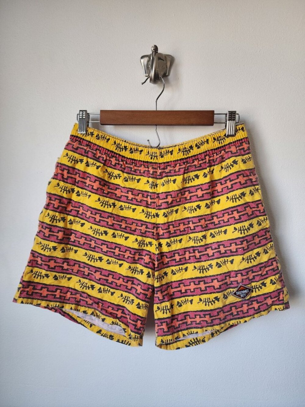 Drummer Boy vintage 90s yellow stripe fish bone swim trunks M